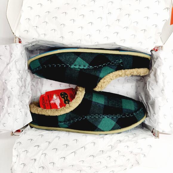 Deer Stags Men\'s Dark Green Plaid Woven Faux Fur Nordic Clog Slippers Size 8M main image 5